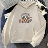 Cute Raccoon Eating Bubble Milk Tea and Pizza Unisex Hoodies-Kawaii Dream