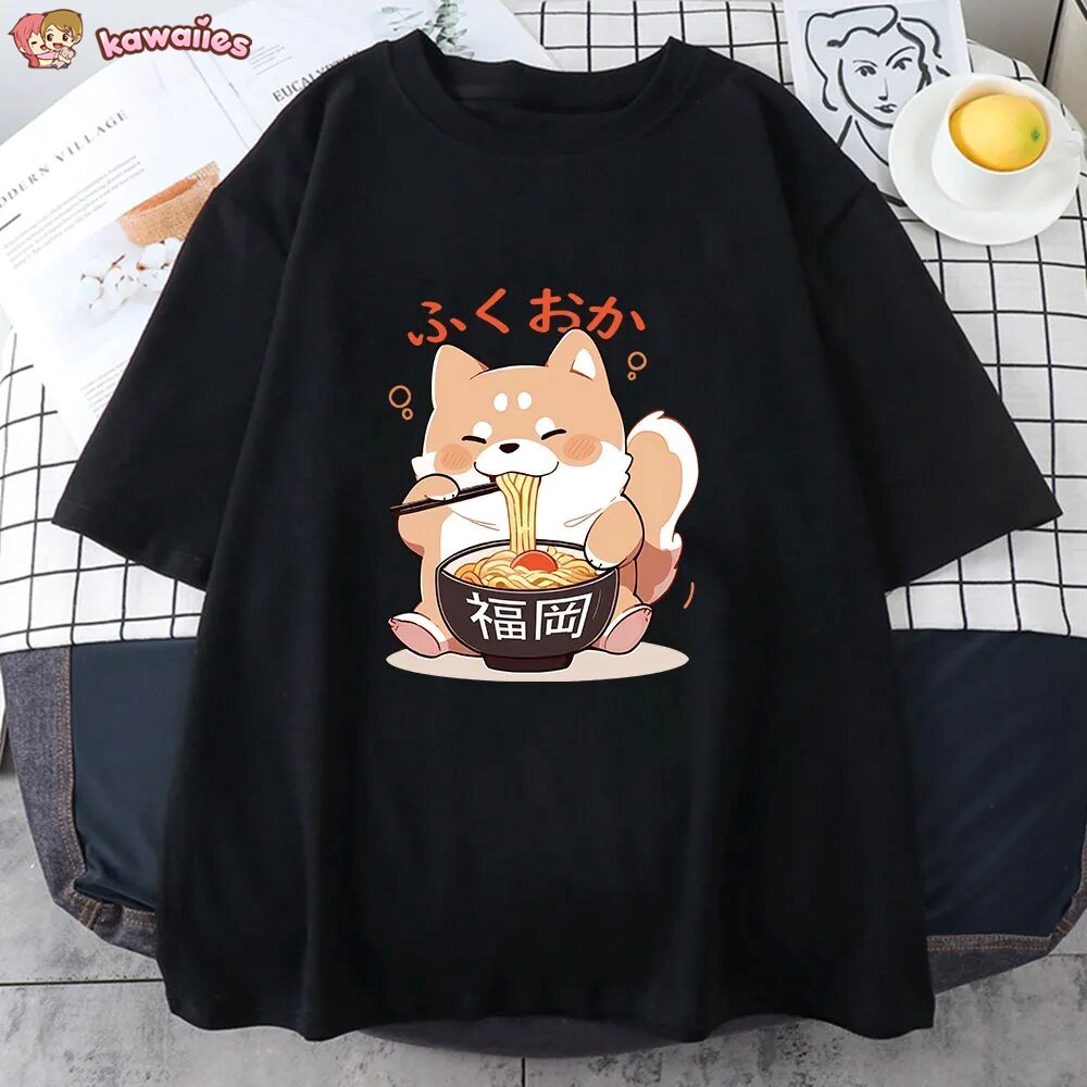 Cute Shiba Inu Slurping Ramen Unisex Tee-Kawaii Dream
