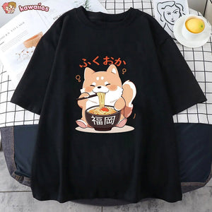 Cute Shiba Inu Slurping Ramen Unisex Tee-Kawaii Dream