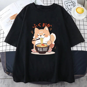 Cute Shiba Inu Slurping Ramen Unisex Tee-Kawaii Dream