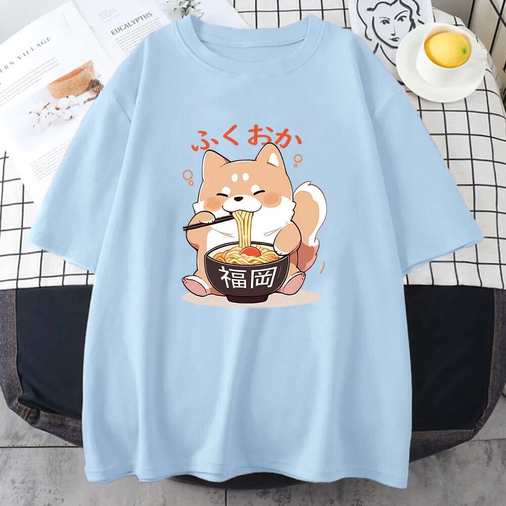 Cute Shiba Inu Slurping Ramen Unisex Tee-Kawaii Dream