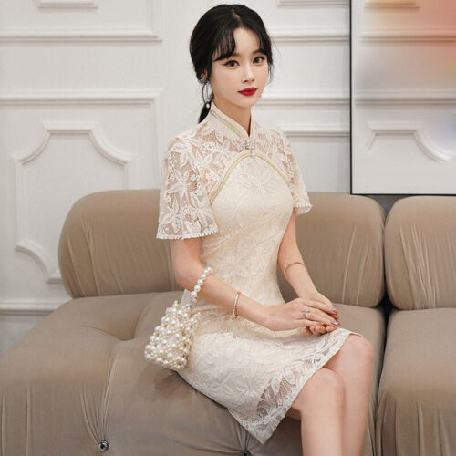 Dainty Lace Chinese Traditional Qipao Cheongsam Dress-Kawaii Dream