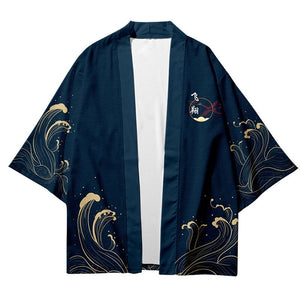 Dark Navy Blood-Red Sun Cranes Unisex Kimono-Kawaii Dream