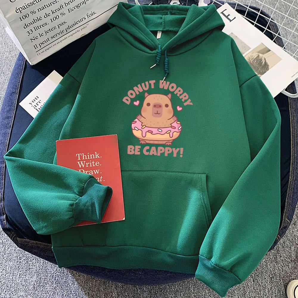 Don't Worry Be Cappy Capybara Donut Unisex Hoodie-Kawaii Dream