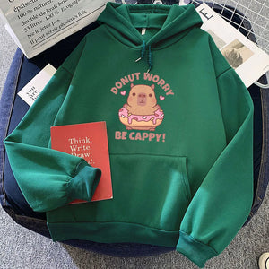 Don't Worry Be Cappy Capybara Donut Unisex Hoodie-Kawaii Dream