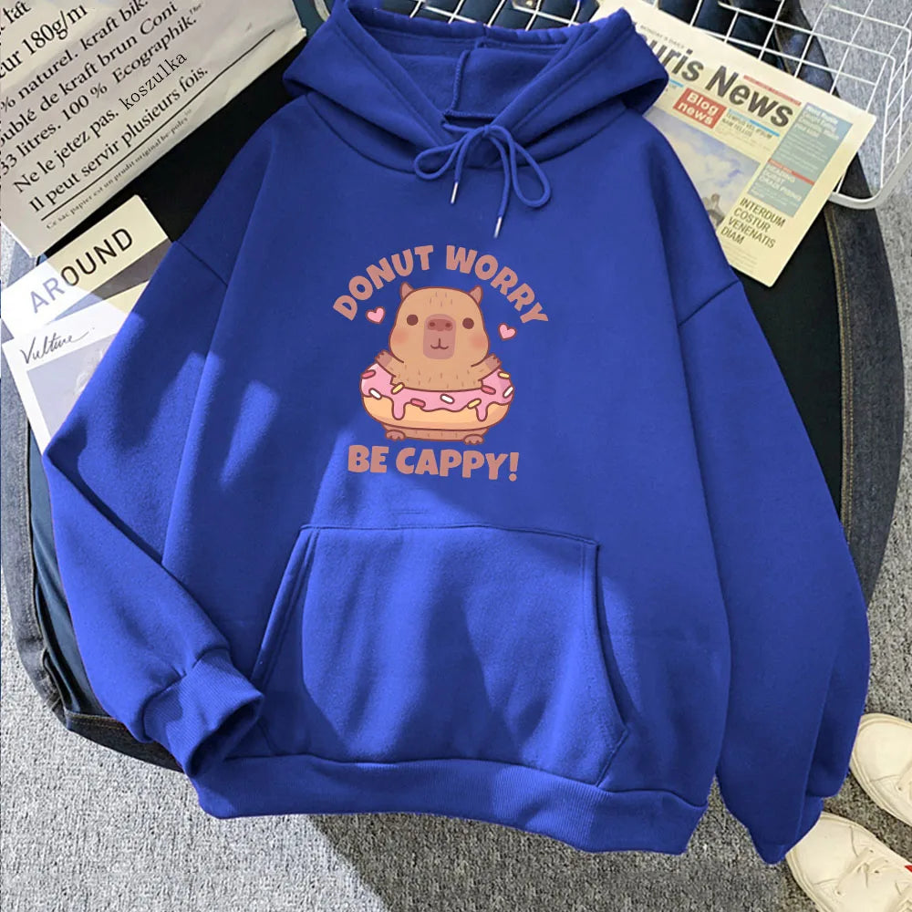 Don't Worry Be Cappy Capybara Donut Unisex Hoodie-Kawaii Dream