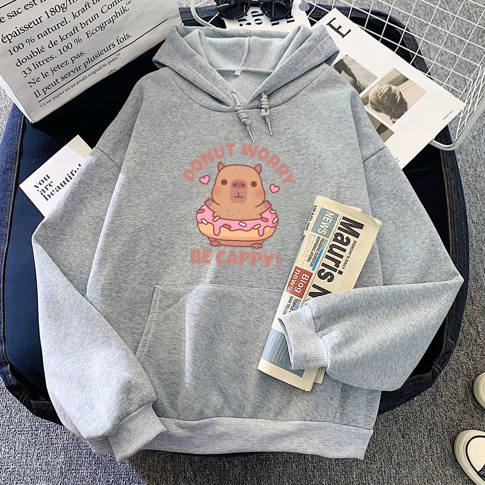 Don't Worry Be Cappy Capybara Donut Unisex Hoodie-Kawaii Dream
