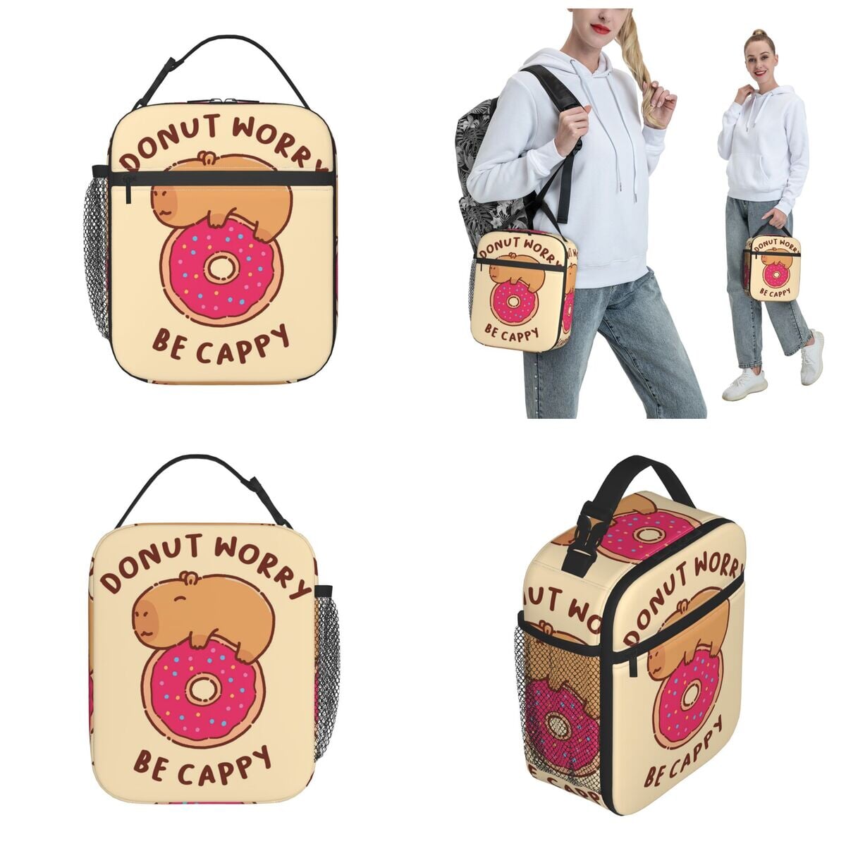 Donut Worry Be Cappy' Capybara Lunch Bags-Kawaii Dream
