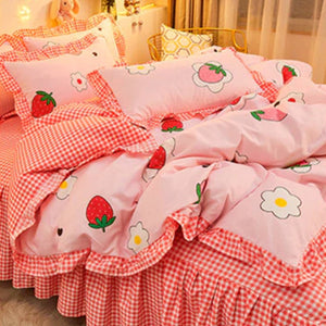 Dreaming Strawberry Kawaii Bedding Set with Bed Sheet-Kawaii Dream
