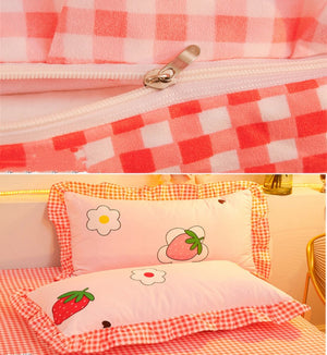 Dreaming Strawberry Kawaii Bedding Set without Bed Sheet-Kawaii Dream