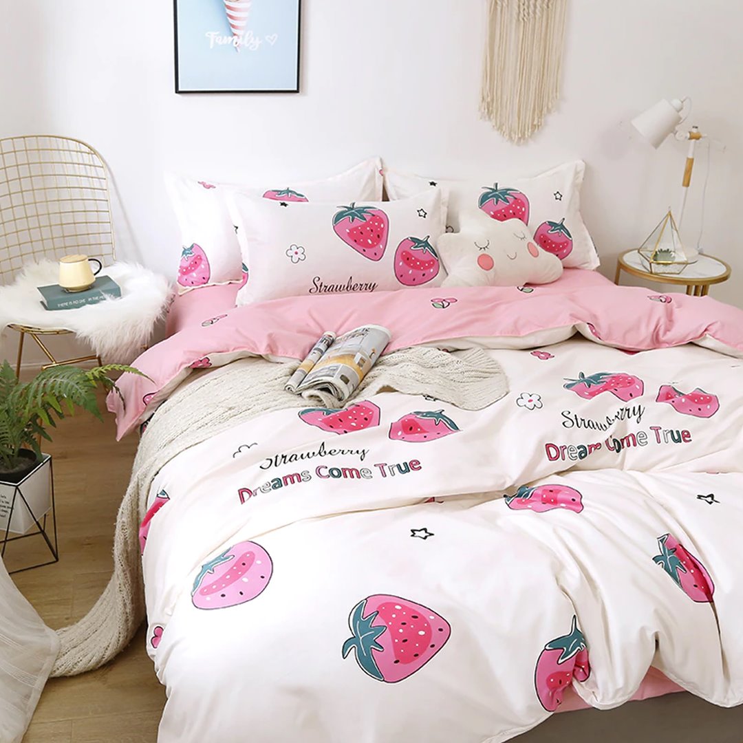 Dreams Come True White Strawberry Bedding Set-Kawaii Dream
