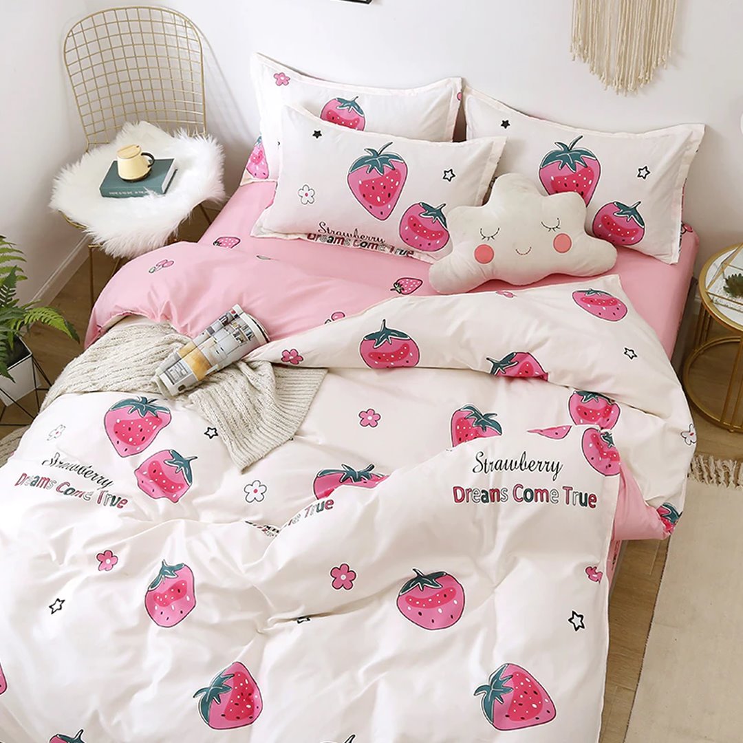Dreams Come True White Strawberry Bedding Set-Kawaii Dream