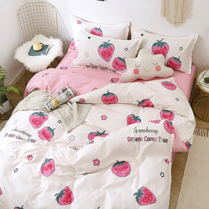 Dreams Come True White Strawberry Bedding Set-Kawaii Dream