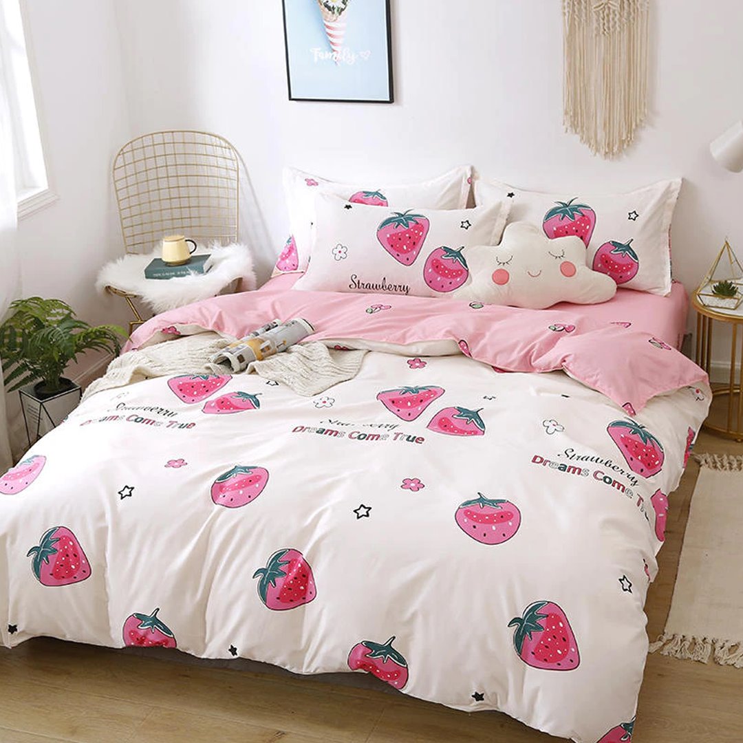 Dreams Come True White Strawberry Bedding Set-Kawaii Dream