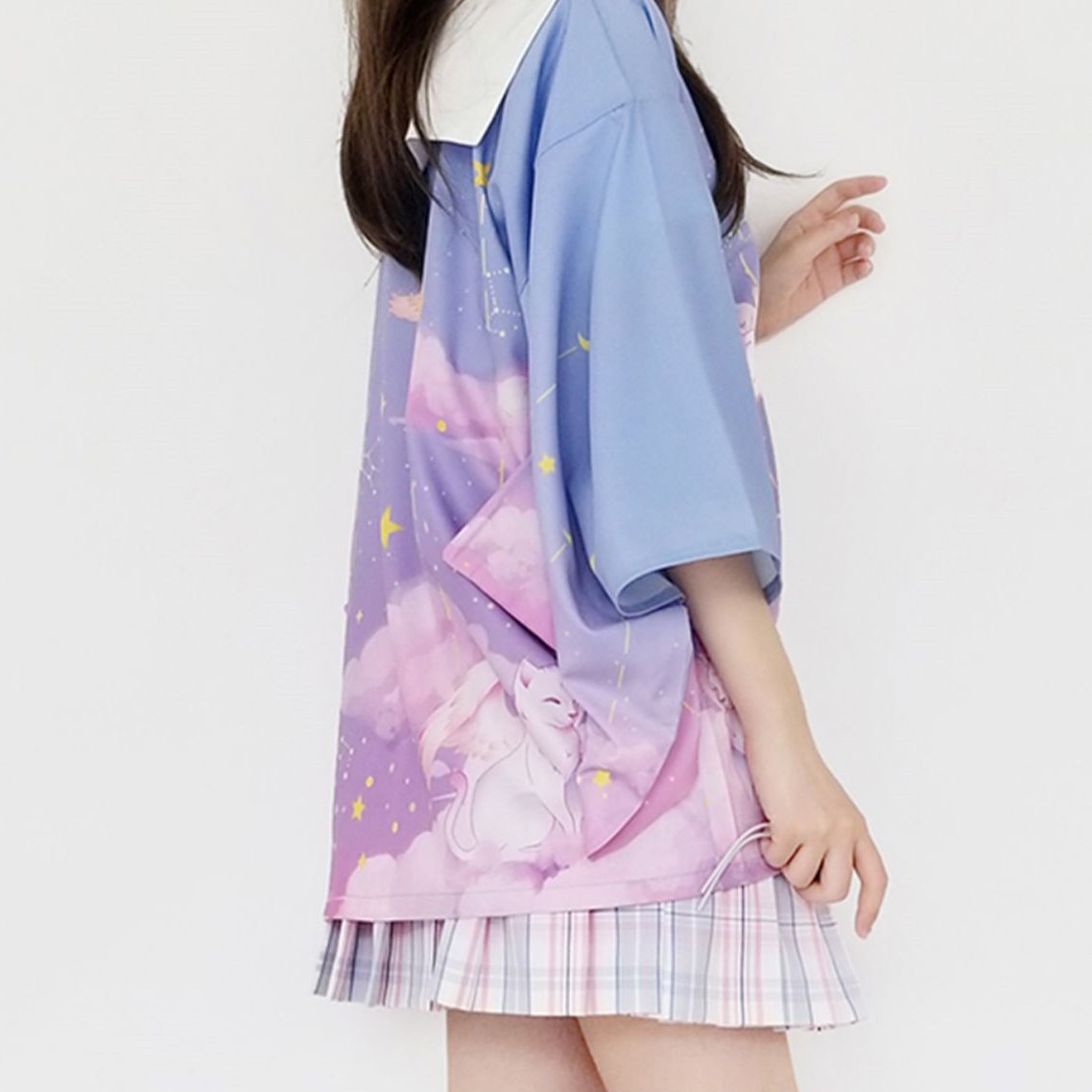 Elegant Sky Clouds Flying Cats Japanese Kimono-Kawaii Dream