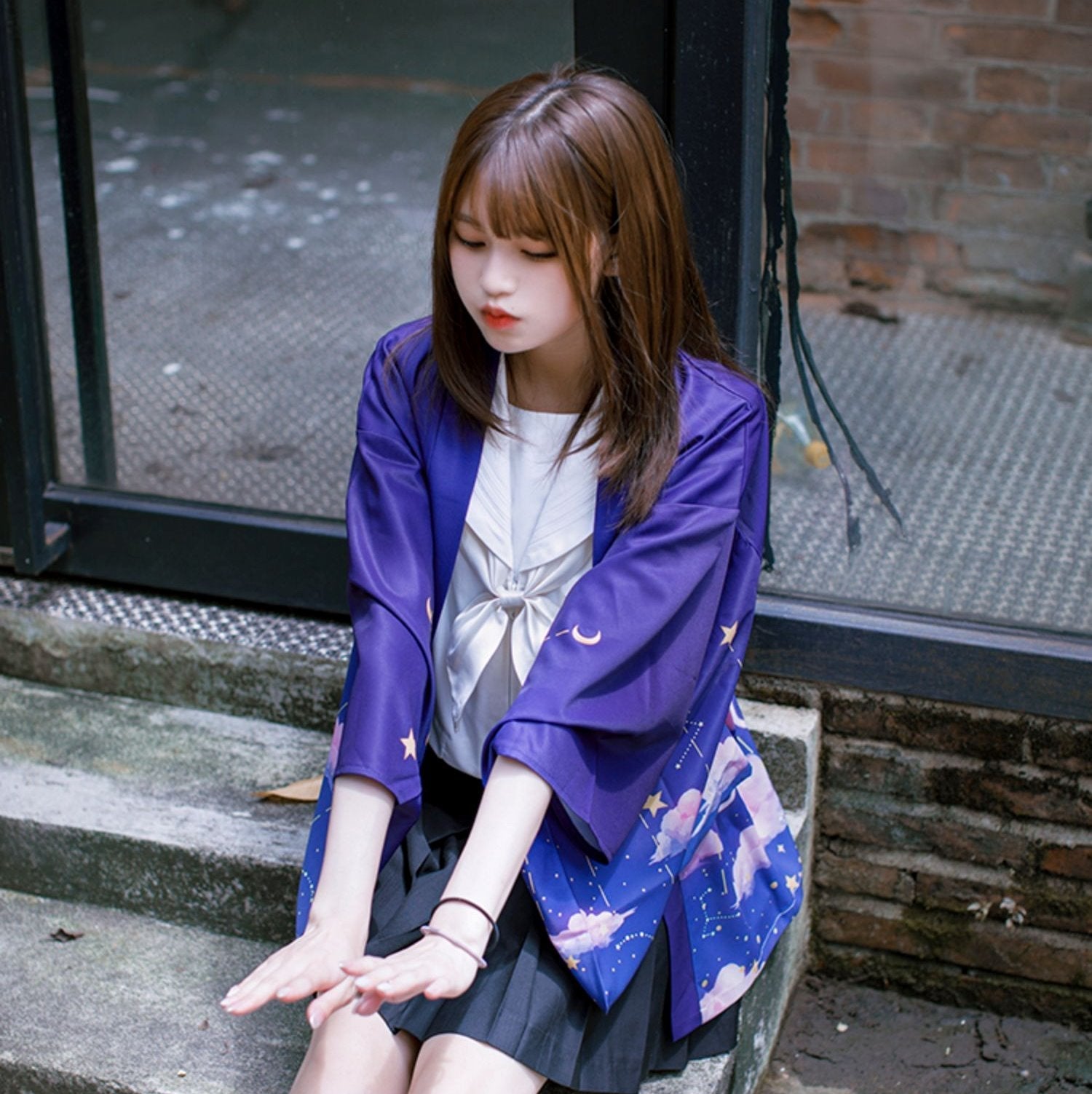 Elegant Sky Clouds Flying Cats Japanese Kimono-Kawaii Dream