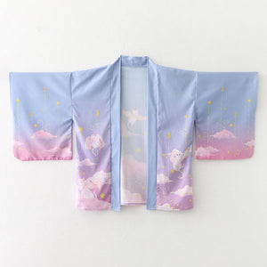 Elegant Sky Clouds Flying Cats Japanese Kimono-Kawaii Dream