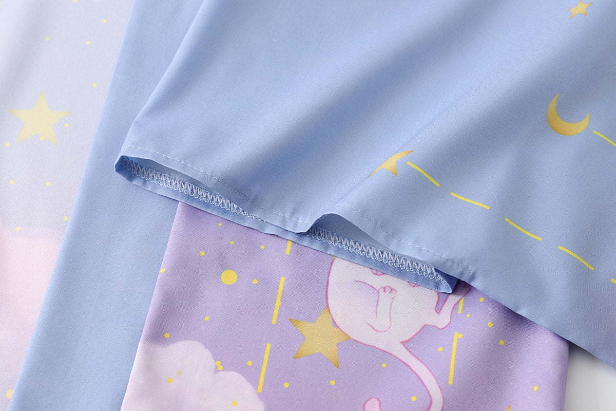 Elegant Sky Clouds Flying Cats Japanese Kimono-Kawaii Dream