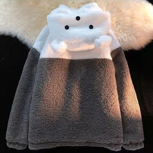 Embroidery Bear Polyester Two-Tone Wool Jacket-Kawaii Dream