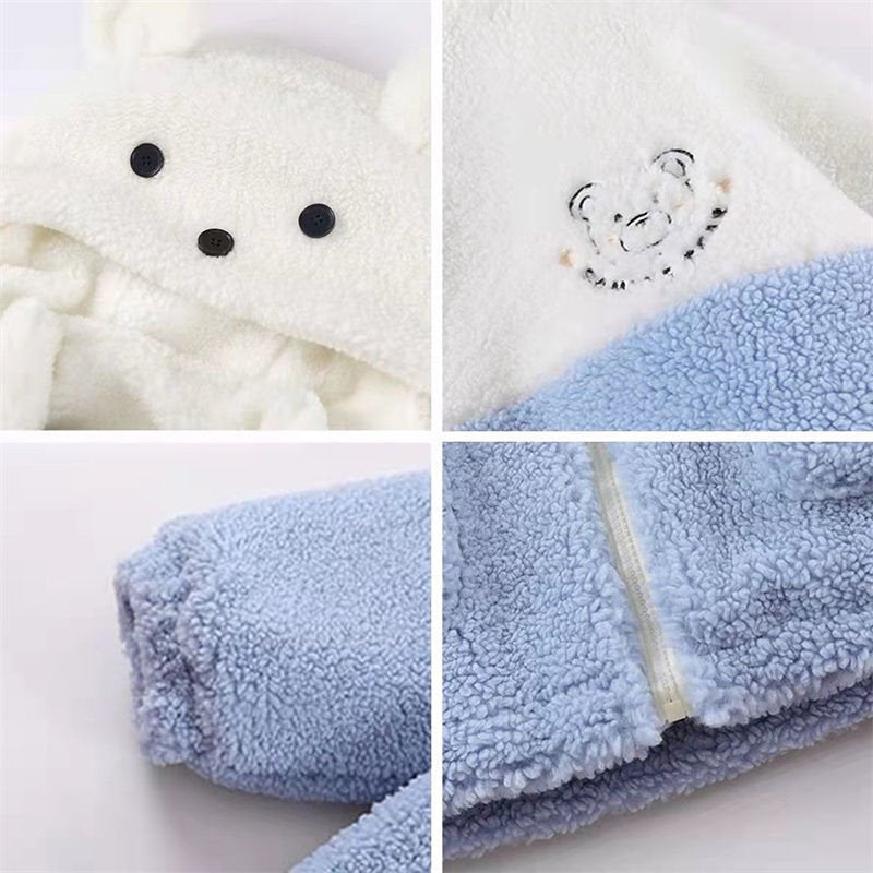 Embroidery Bear Polyester Two-Tone Wool Jacket-Kawaii Dream