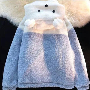 Embroidery Bear Polyester Two-Tone Wool Jacket-Kawaii Dream