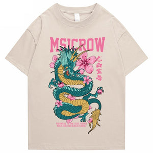 Emerald Dragon Pink Sakura Unisex Cotton Tee-Kawaii Dream