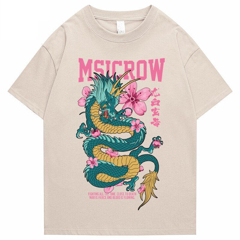 Emerald Dragon Pink Sakura Unisex Cotton Tee-Kawaii Dream