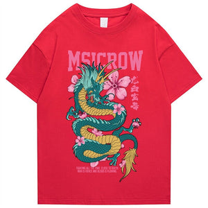 Emerald Dragon Pink Sakura Unisex Cotton Tee-Kawaii Dream