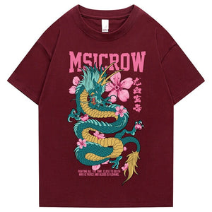 Emerald Dragon Pink Sakura Unisex Cotton Tee-Kawaii Dream