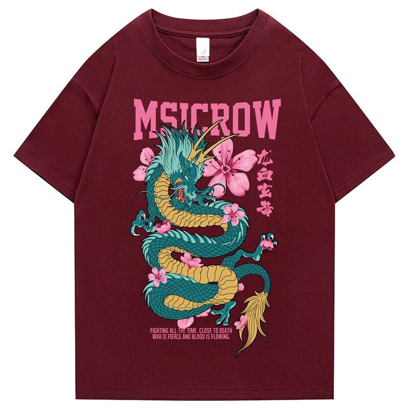 Emerald Dragon Pink Sakura Unisex Cotton Tee-Kawaii Dream