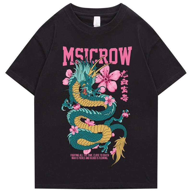 Emerald Dragon Pink Sakura Unisex Cotton Tee-Kawaii Dream