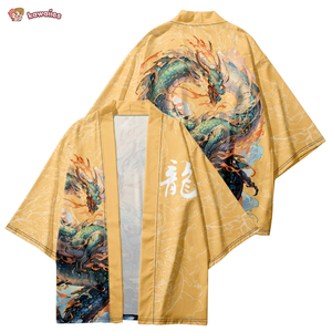 Emerald Flaming Dragon Golden Unisex Kimono-Kawaii Dream