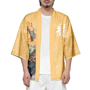 Emerald Flaming Dragon Golden Unisex Kimono-Kawaii Dream