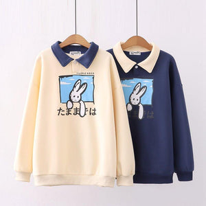 Farewell Bunny Polo Sweatshirt-Kawaii Dream