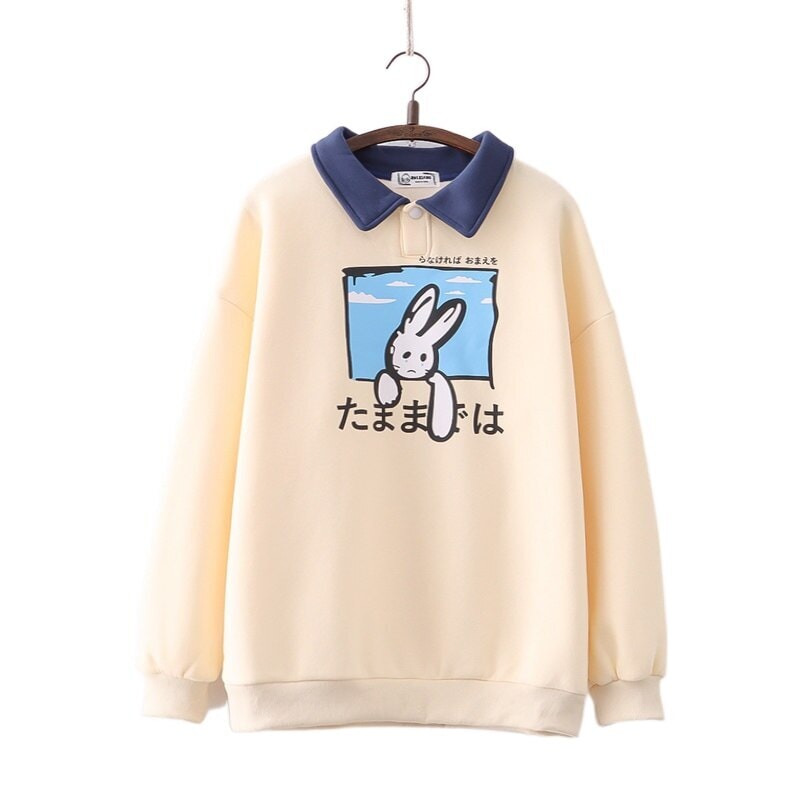 Farewell Bunny Polo Sweatshirt-Kawaii Dream