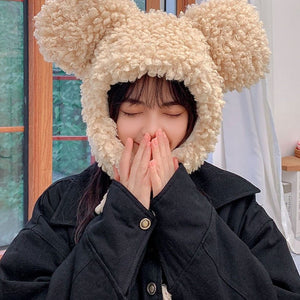 Faux Fur Large Bear Ears Tassel Beanie Hat-Kawaii Dream