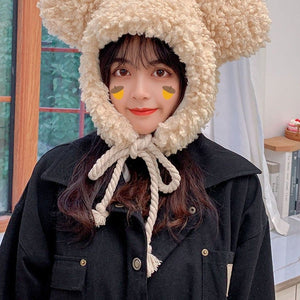 Faux Fur Large Bear Ears Tassel Beanie Hat-Kawaii Dream