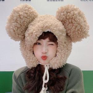 Faux Fur Large Bear Ears Tassel Beanie Hat-Kawaii Dream