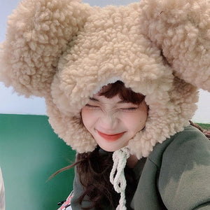Faux Fur Large Bear Ears Tassel Beanie Hat-Kawaii Dream
