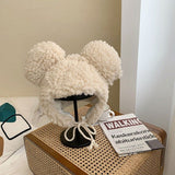 Faux Fur Large Bear Ears Tassel Beanie Hat-Kawaii Dream