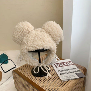 Faux Fur Large Bear Ears Tassel Beanie Hat-Kawaii Dream