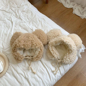 Faux Fur Large Bear Ears Tassel Beanie Hat-Kawaii Dream