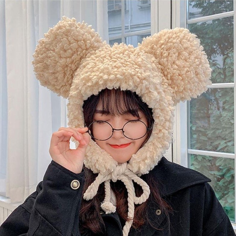 Faux Fur Large Bear Ears Tassel Beanie Hat-Kawaii Dream