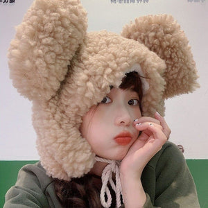 Faux Fur Large Bear Ears Tassel Beanie Hat-Kawaii Dream