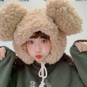 Faux Fur Large Bear Ears Tassel Beanie Hat-Kawaii Dream