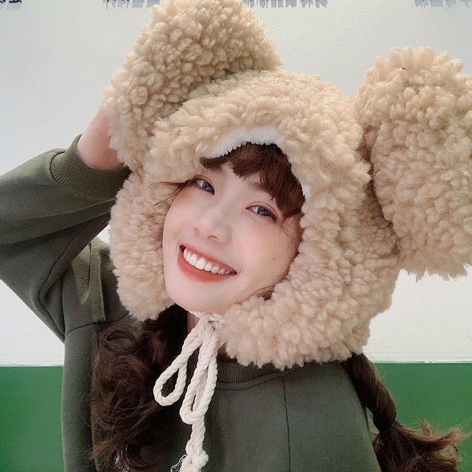 Faux Fur Large Bear Ears Tassel Beanie Hat-Kawaii Dream