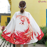 Flaming Red Phoenix Black White Women's Kimono Cardigan-Kawaii Dream