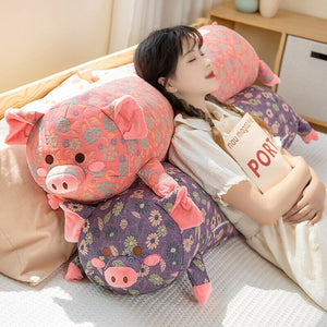 Floral Embroidered Pig Long Snuggle Buddy-Kawaii Dream
