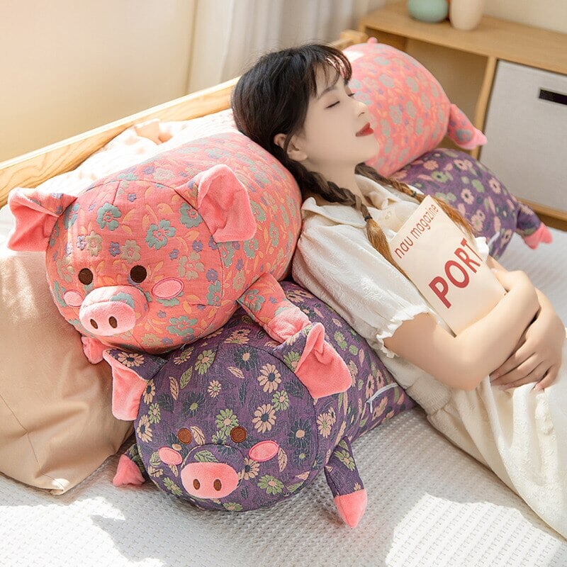 Floral Embroidered Pig Long Snuggle Buddy-Kawaii Dream