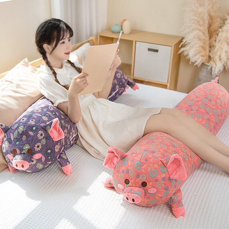 Floral Embroidered Pig Long Snuggle Buddy-Kawaii Dream